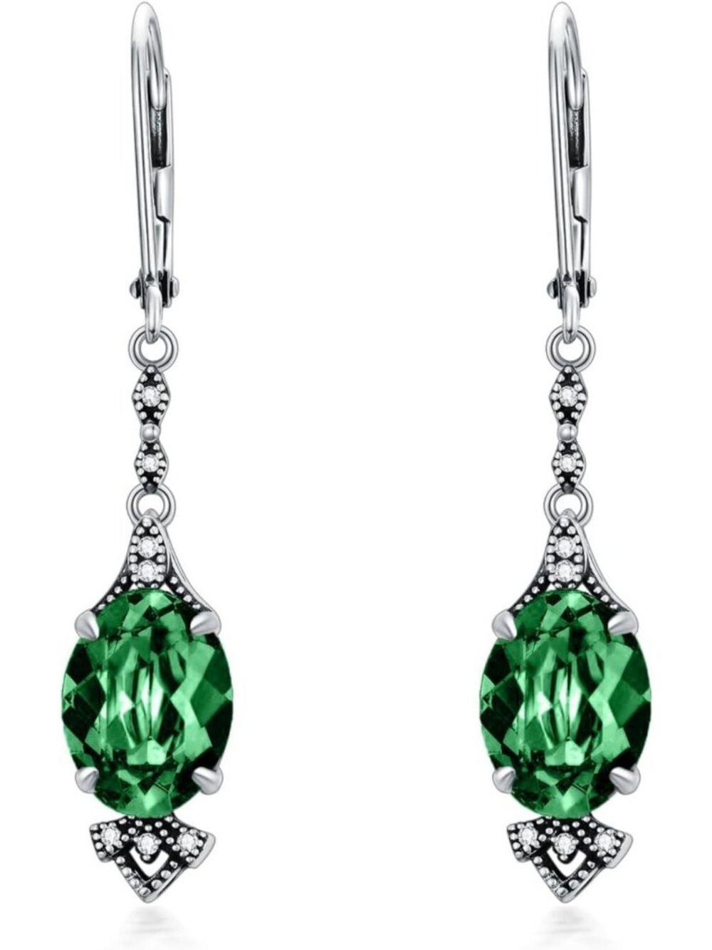 Vintage 925 Sterling Silver Leverback Dangle Earrings with Oval Birthstone